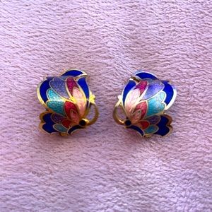 Vintage Cloisonné Butterfly Clip on earrings